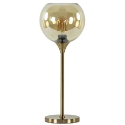 Gouden tafellamp met amber glazen bol 20 cm