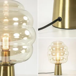 Gouden tafellamp Misty met amber glazen kap L&L