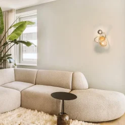 Gouden wandlamp met smoke en amber glas