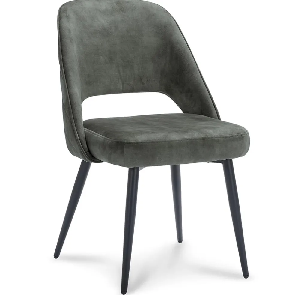 Grijs/groene eetkamerstoel met zwarte pootjes