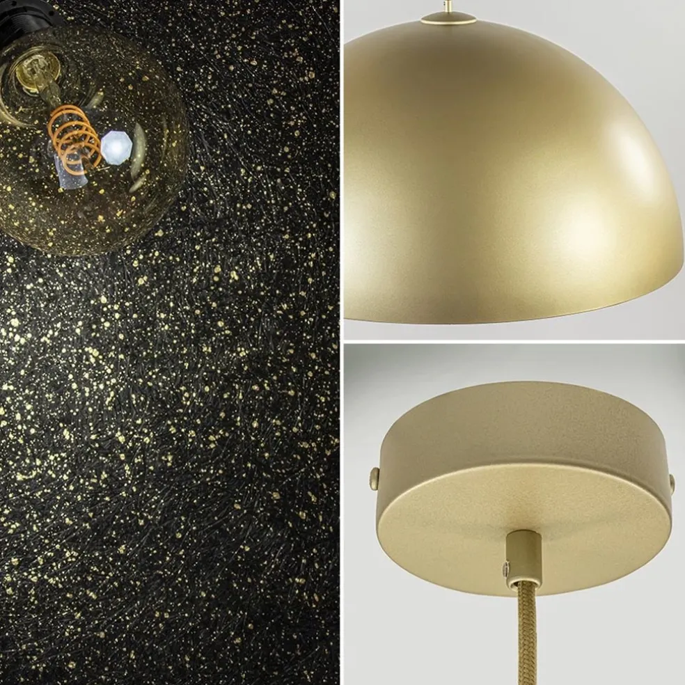 Grote hanglamp koepel mat goud met zwart 70 cm