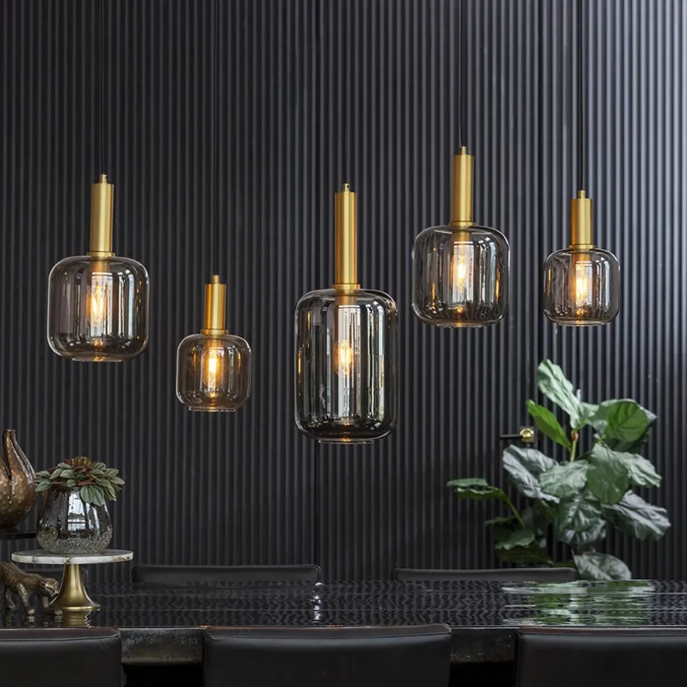 Grote hanglamp Lekar 5-lichts antiek brons met smoke glas