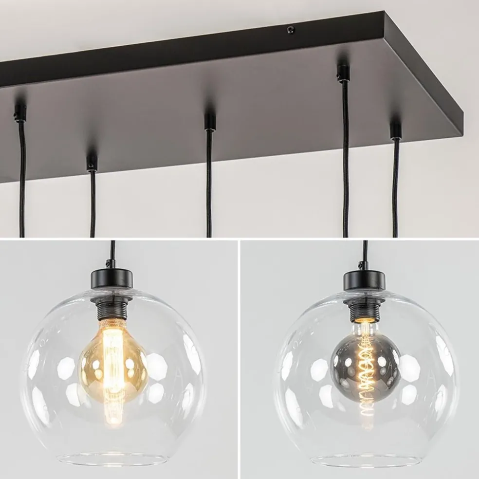 Grote hanglamp zwart 11- lichts multipendel helder glas
