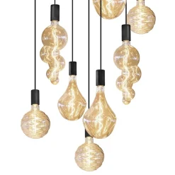 Grote 12-lichts videlamp mat zwart met zwarte pendels