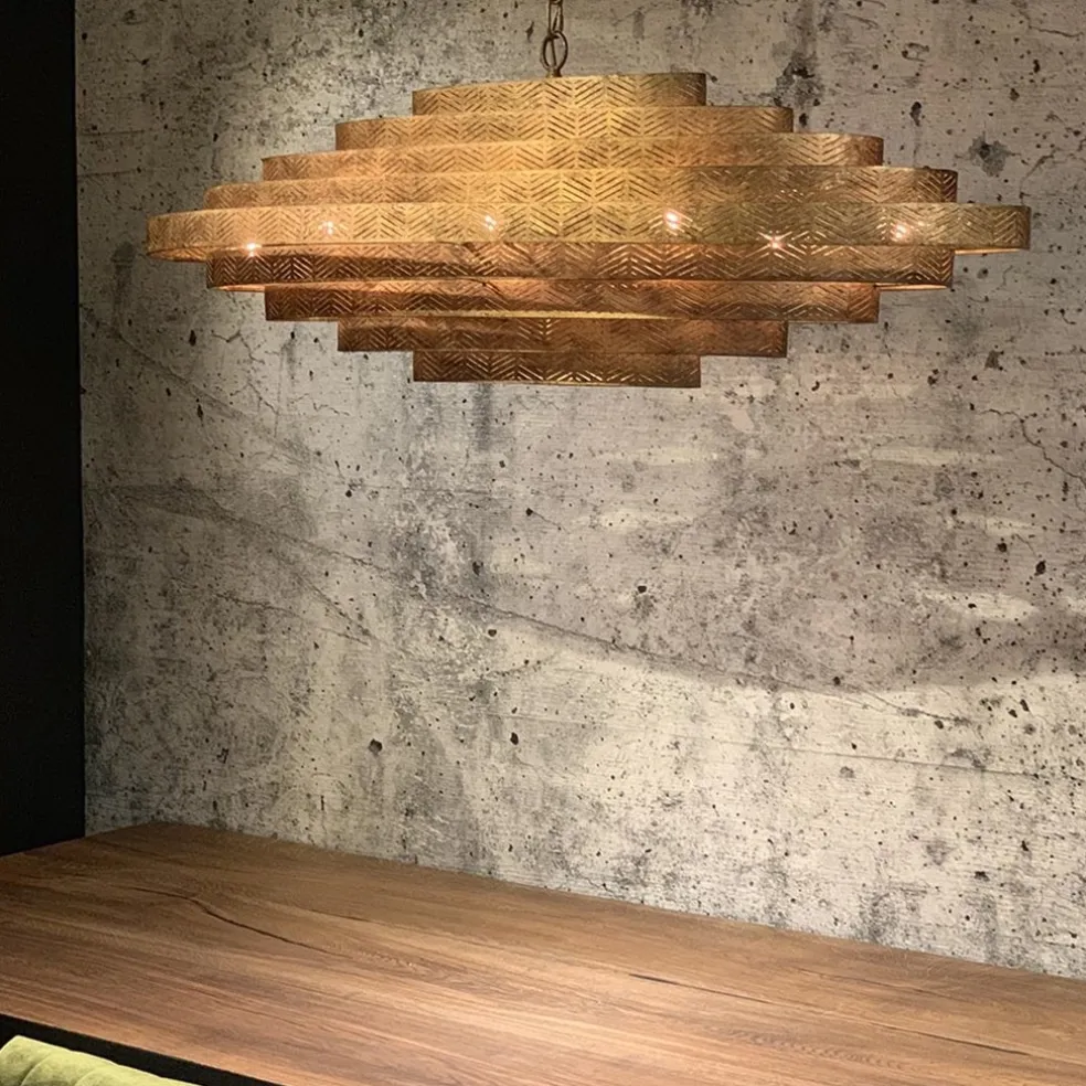 Grote metalen hanglamp ovaal brons