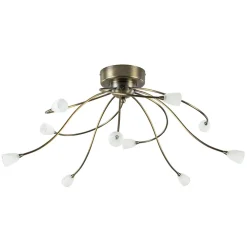 Grote plafondlamp brons met wit glas inclusief LED