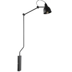 Grote retro wandlamp met zwarte kap verstelbaar