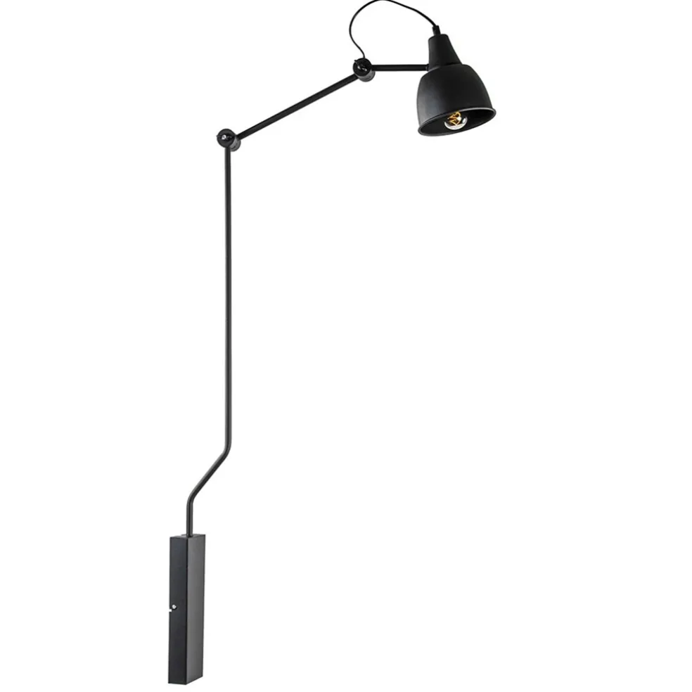 Grote retro wandlamp met zwarte kap verstelbaar