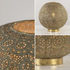 Grote tafellamp antiek messing met decoratief dessin