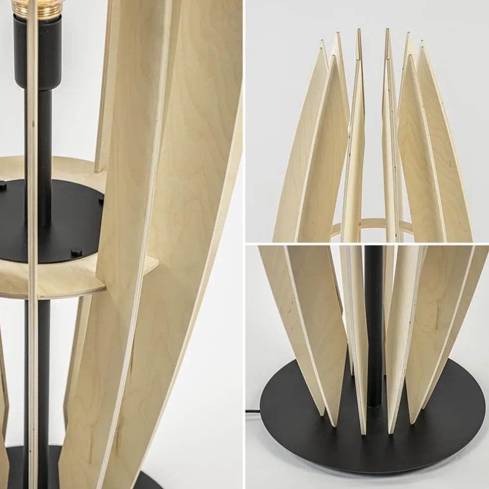 Grote vloerlamp blank hout met mat zwarte voet