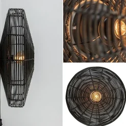 Grote wandlamp Mataka donker bruin rotan inclusief snoer