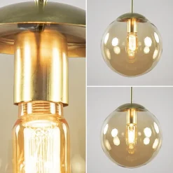 Hanglamp amber glazen bol 25 cm met messing