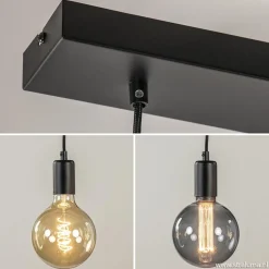 Hanglamp balk 110cm + 5x pendel zwart