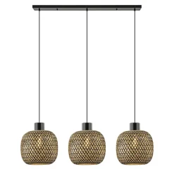 Hanglamp balk 3L zwart + bamboe