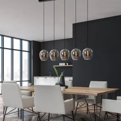 Hanglamp balk zwart 5-lichts smoke glas