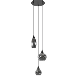 Hanglamp Cambio 3L rond zwart smoke glas