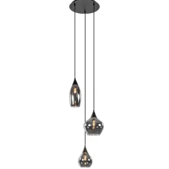 Hanglamp Cambio 3L rond zwart smoke glas