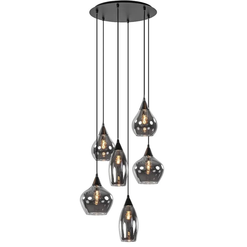 Hanglamp Cambio 6L zwart + smoke glas mix