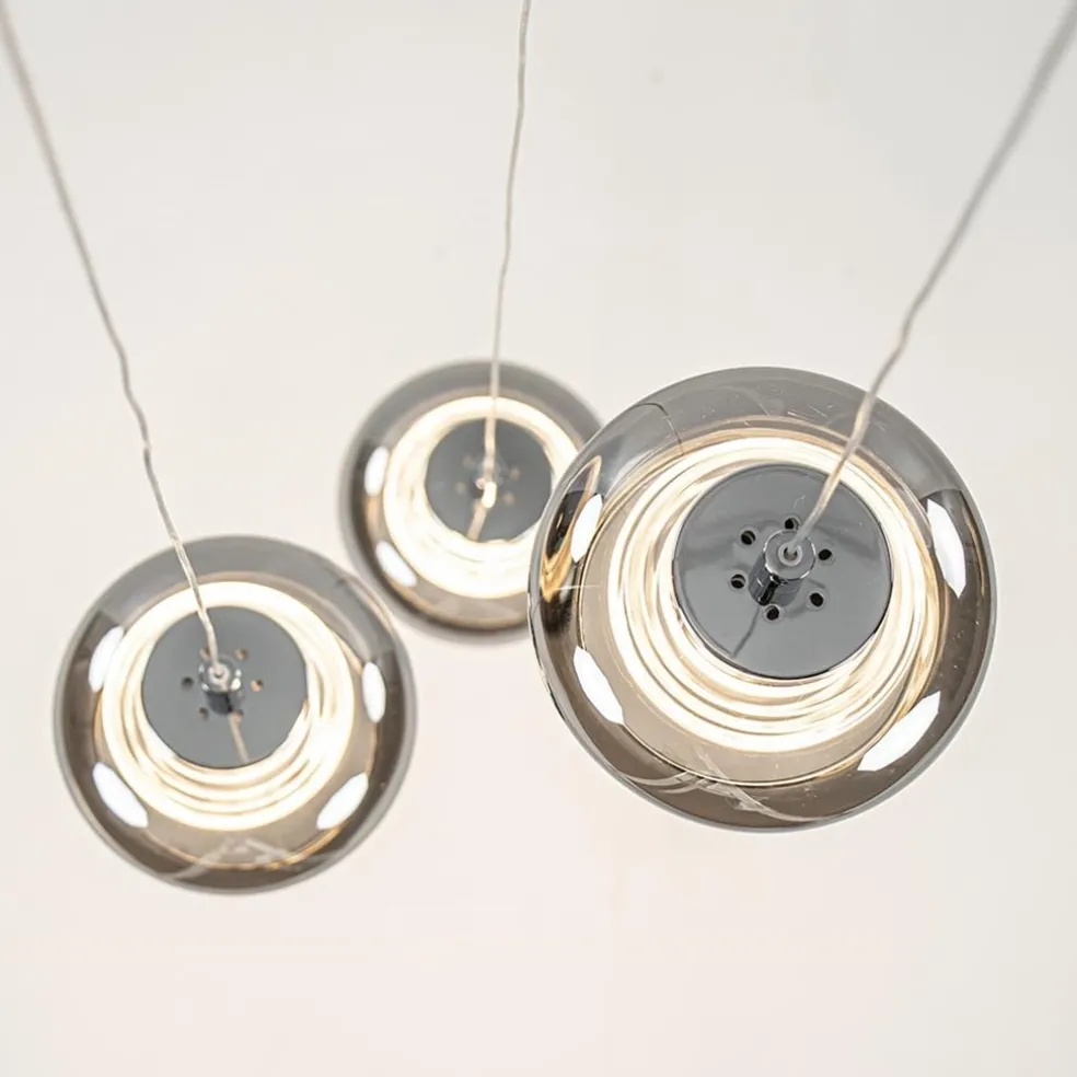 Hanglamp chroom/smoke glas 3-lichts