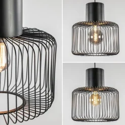 Hanglamp draad cilinder zwart met klos