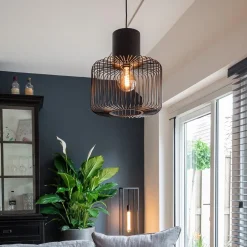 Hanglamp draad cilinder zwart met klos