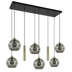 Hanglamp Globe 8L 6x glas/2xbuis goud