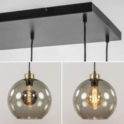 Hanglamp Globe 8L 6x glas/2xbuis goud