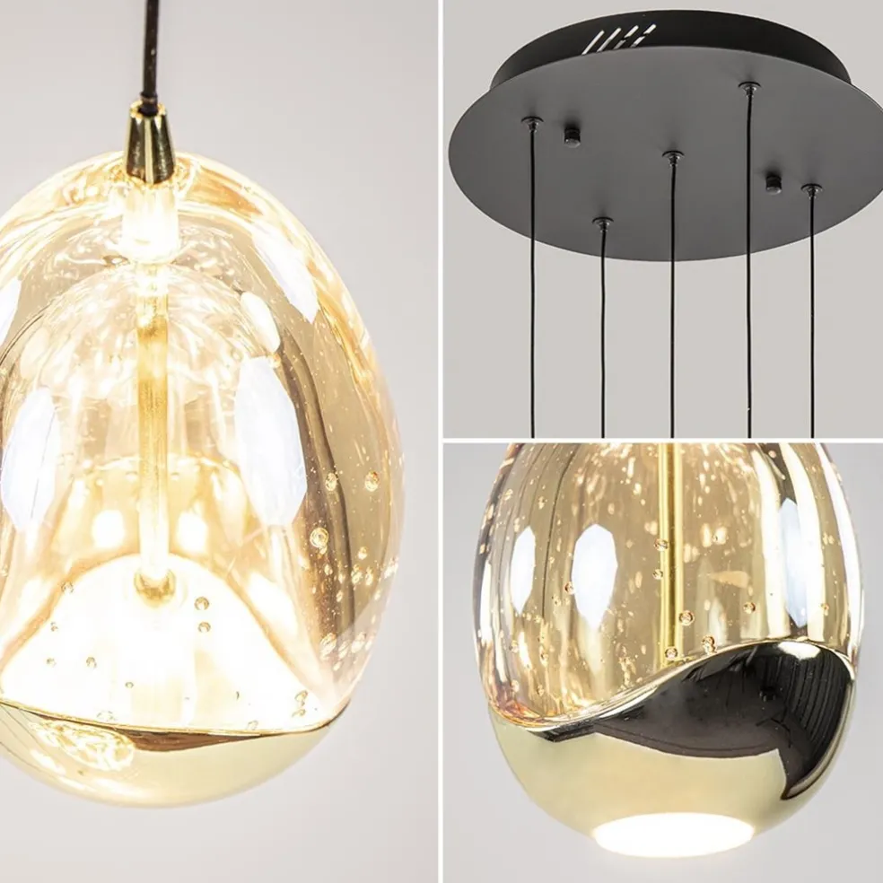 Hanglamp Golden Egg 5L rond zwart/goud