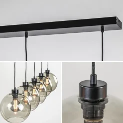 Hanglamp 5L balk + smoke glas 160cm