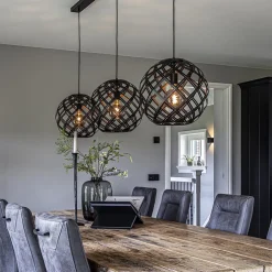 Hanglamp 3L balk bol zwart industrieel