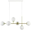 Hanglamp 6L brass met opaal bolglas