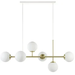 Hanglamp 6L brass met opaal bolglas
