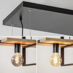 Hanglamp 4L zwart met houten planken