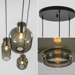 Hanglamp Lett 3L rond zw/brons smoke mix