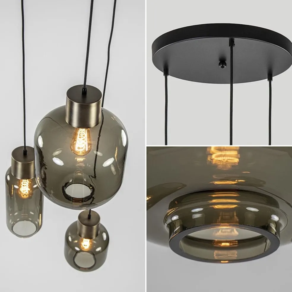 Hanglamp Lett 3L rond zw/brons smoke mix