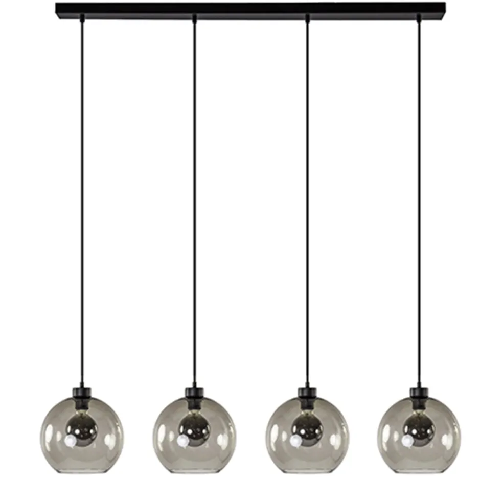Hanglamp 4-lichts balk zwart + smoke glas 25cm