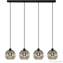 Hanglamp 4-lichts balk zwart + smoke glas 25cm