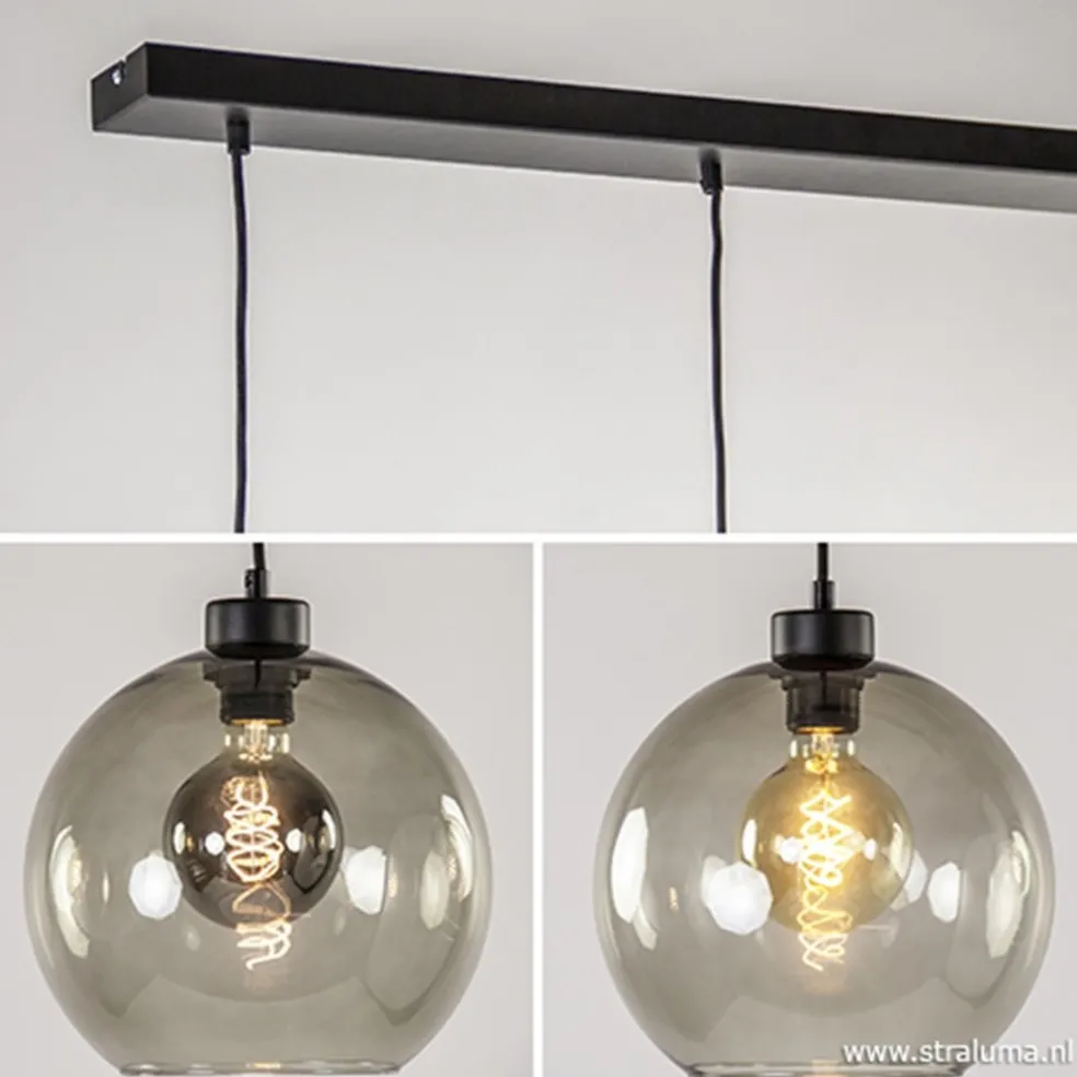Hanglamp 4-lichts balk zwart + smoke glas 25cm
