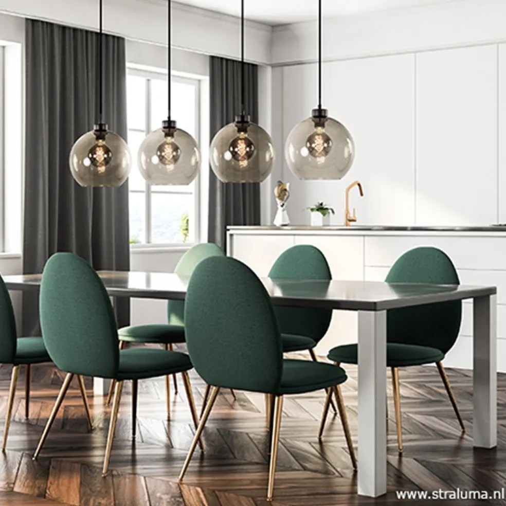 Hanglamp 4-lichts balk zwart + smoke glas 25cm