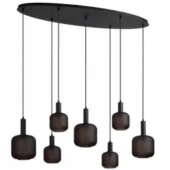 Hanglamp 7-lichts ovaal met mat zwart glas