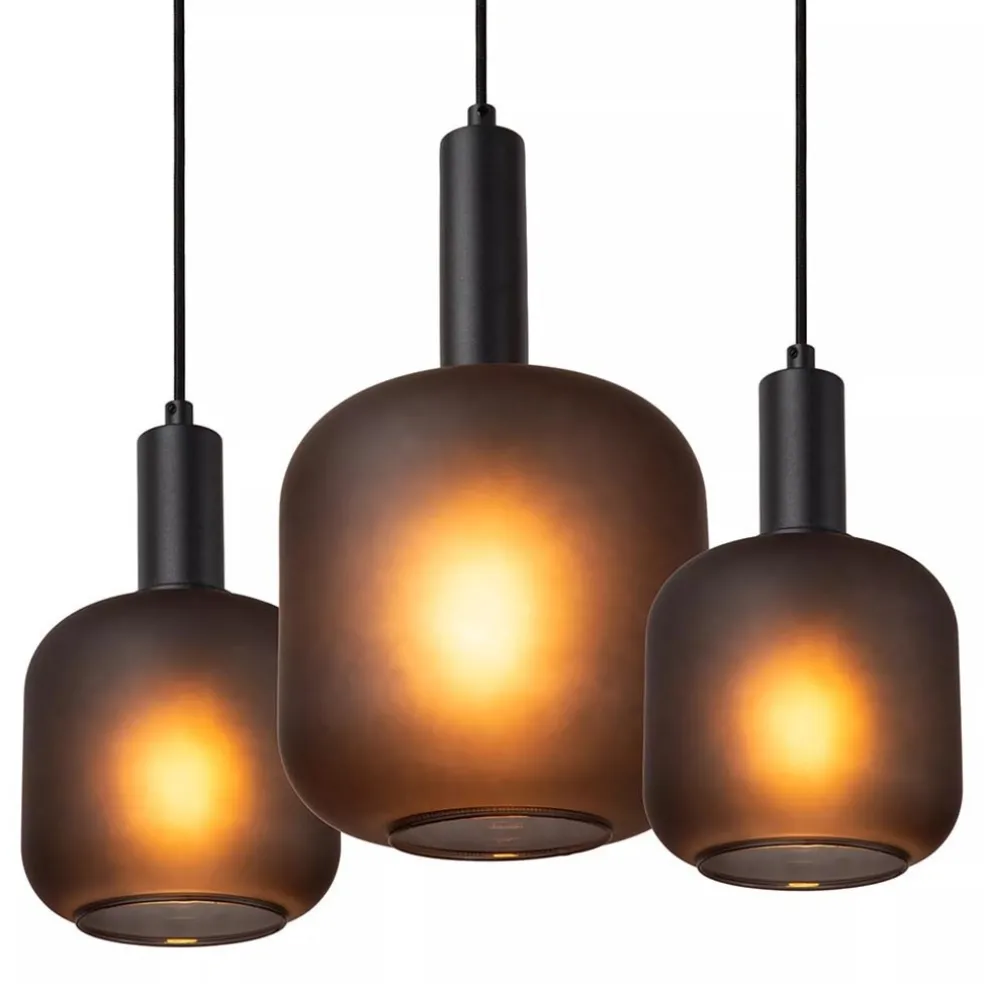 Hanglamp 7-lichts ovaal met mat zwart glas