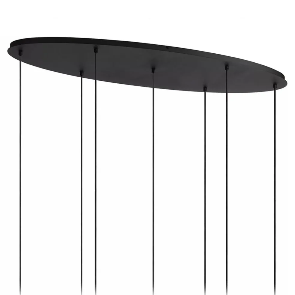 Hanglamp 7-lichts ovaal met mat zwart glas