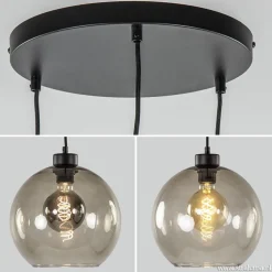 Hanglamp 3-lichts rond glas smoke 25 cm