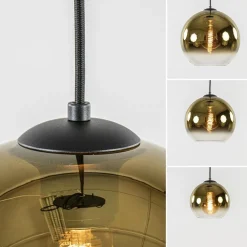 Hanglamp 3-lichts rond zwart met goud gradient glas