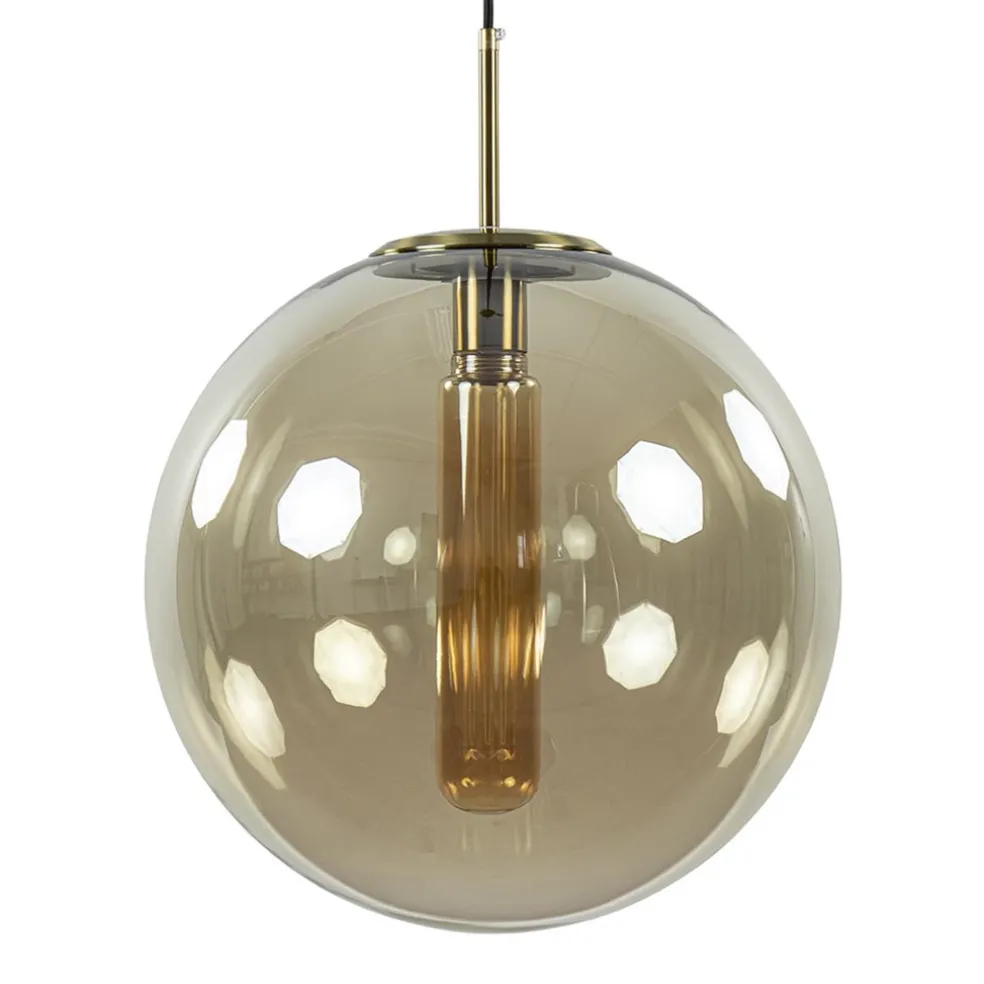 Hanglamp Medina satin gold/amber glas 40cm