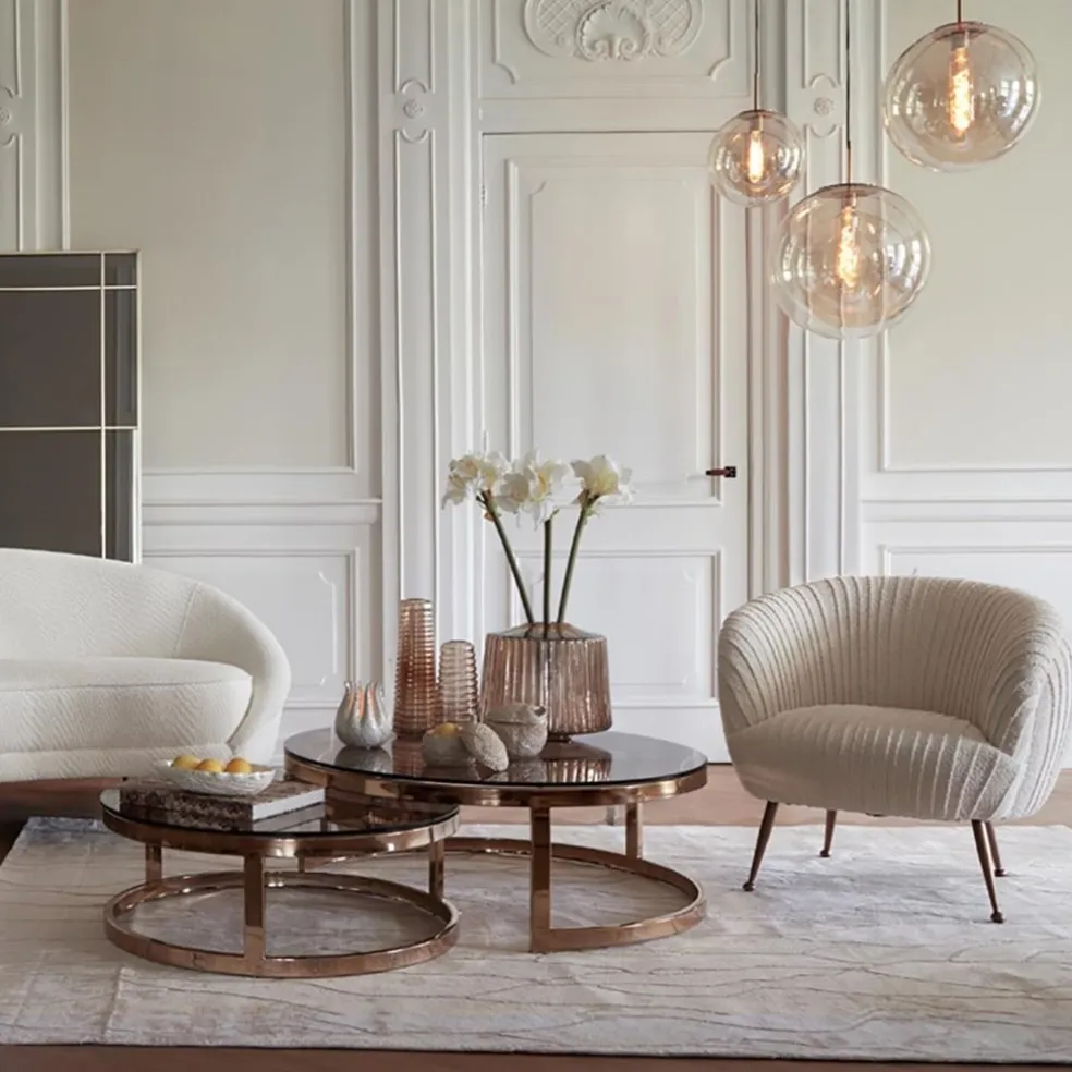 Hanglamp Medina satin gold/amber glas 40cm