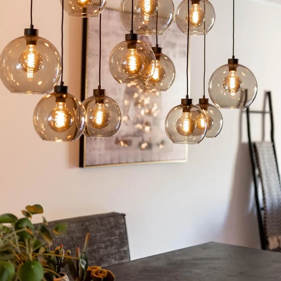 Hanglamp multipendel 11-L zwart smoke glas 20+25cm