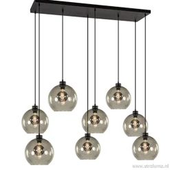 Hanglamp plaat 8-L zwart glas smoke 25cm
