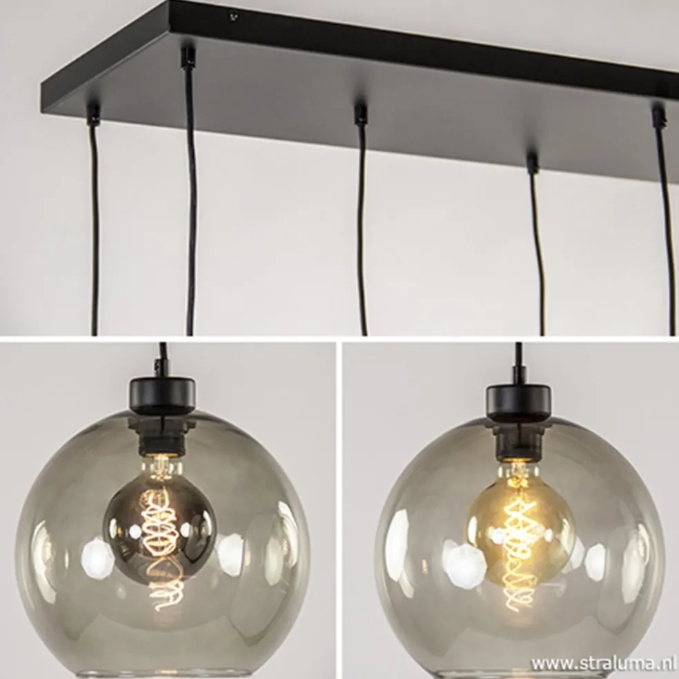 Hanglamp plaat 8-L zwart glas smoke 25cm