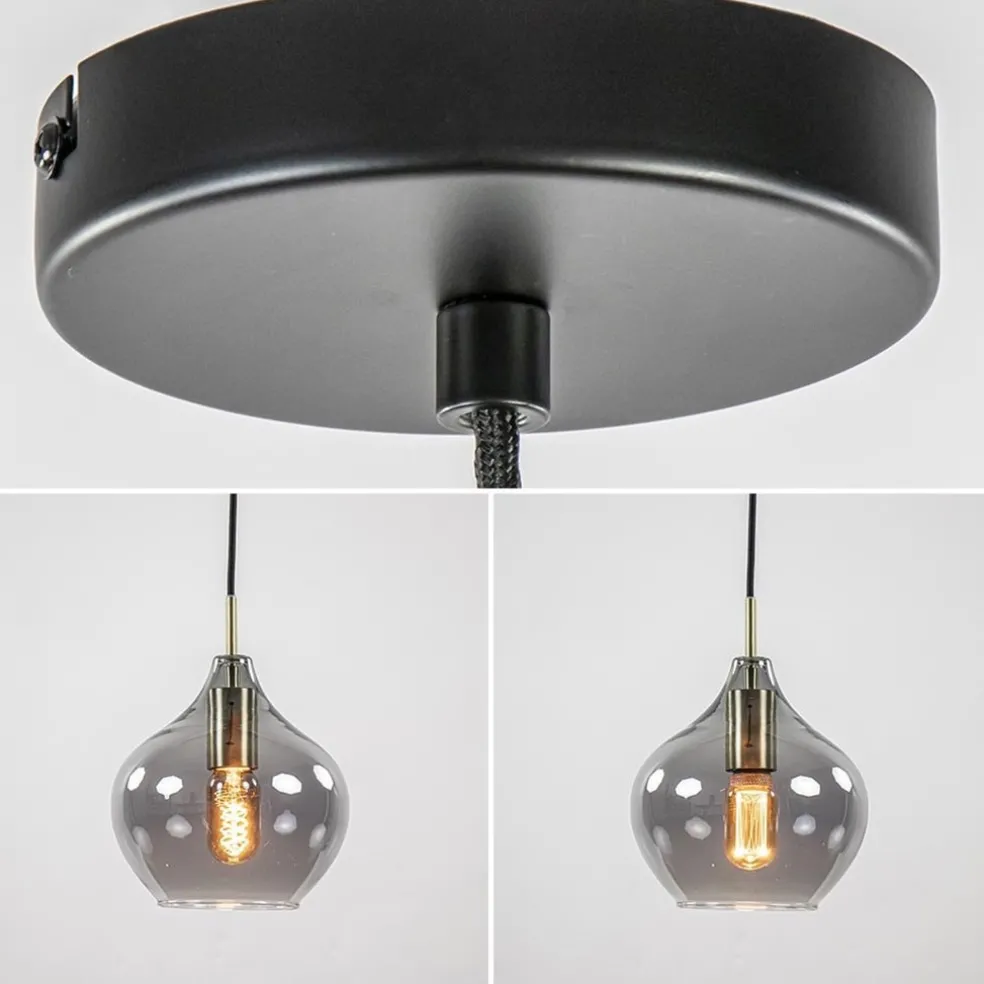 Hanglamp Rakel 20cm antiek brass+smoke glas